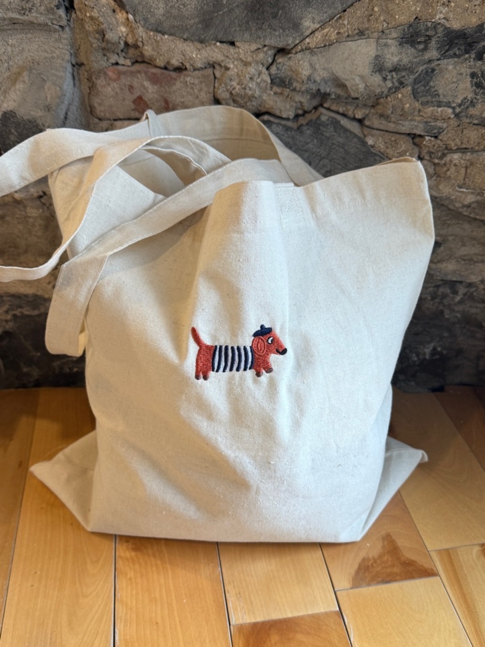 Canvas Dog Tote Bag with Embroidered Dachshund - Parisian Doxie - Rare